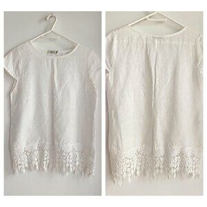 Logica Italy White Linen Top with Crochet Hemline M